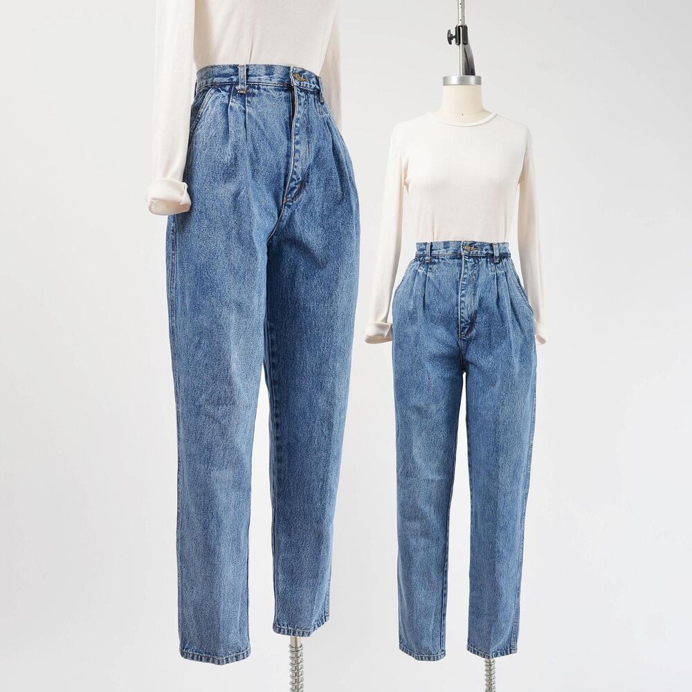 Vintage 90s Bill Blass Jeans Acid Wash Denim Pleated Front Tapered Leg Jeans M